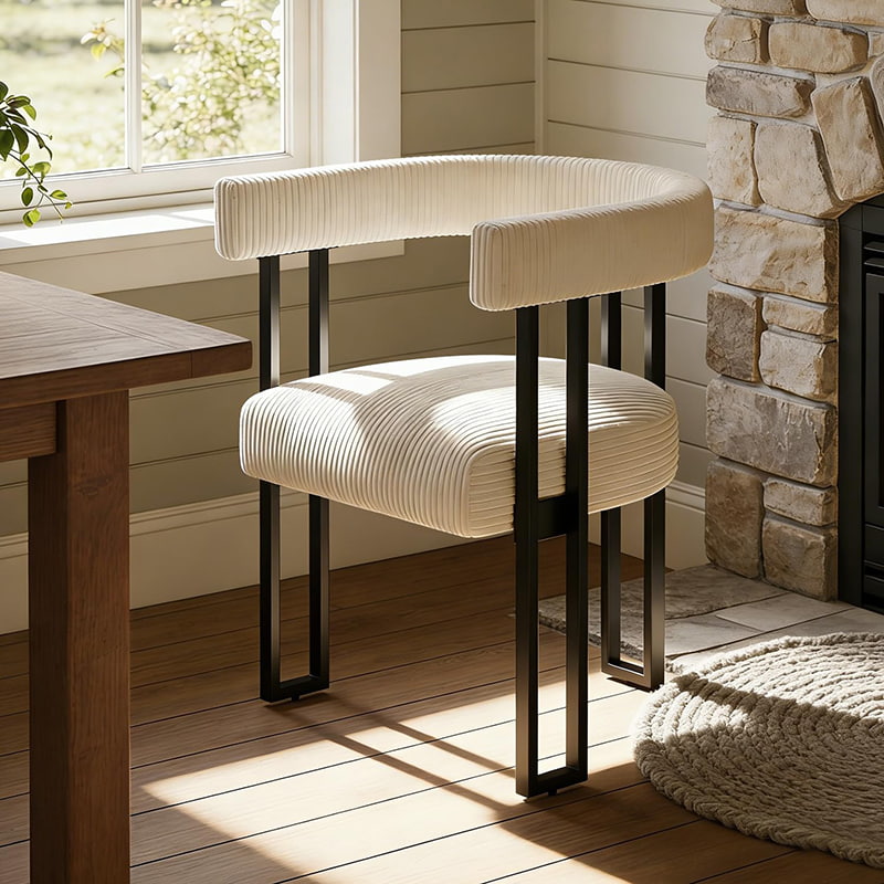 صندلی ناهار خوری بوکل، صندلی ناهارخوری روکش دار سفید رنگ با پایه های فلزی، صندلی لهجه مدرن میانه قرن